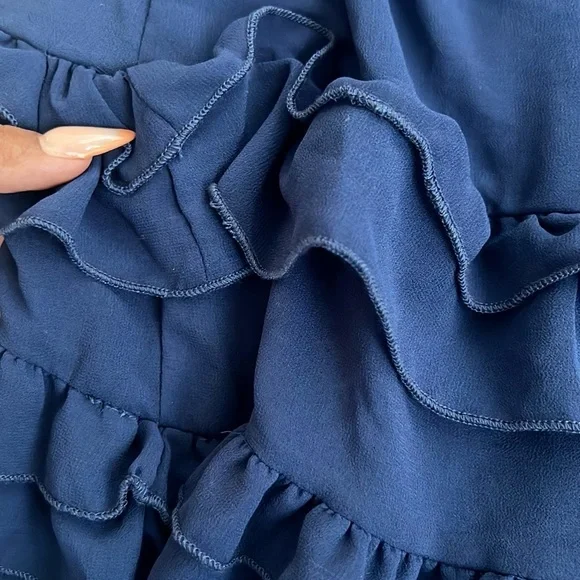 Lulus Lavish Perfection Ruffle Tiered Maxi Dress XS Navy Blue Chiffon Formal - Picture 10 of 11